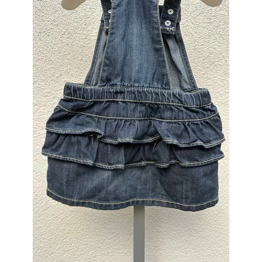 Old Navy Ruffled Denim Overall Jumper Dress Baby Size 18-24mo, Dark Blue